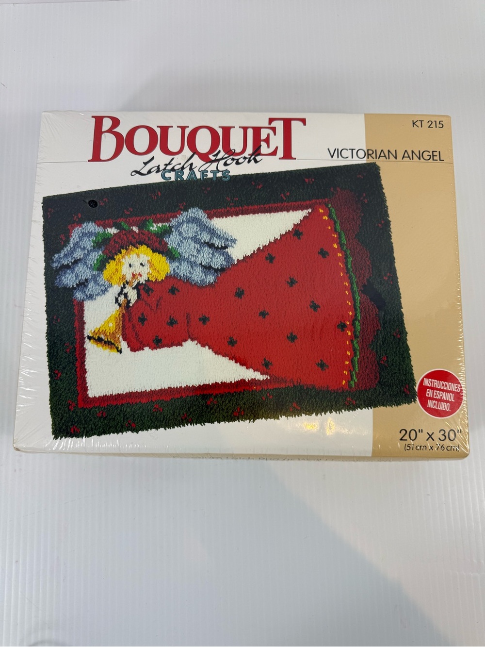 Vtg Bouquet Crafts Latch Hook Kit Spinrite Yarns Victorian Angel KT 215 20"x30"